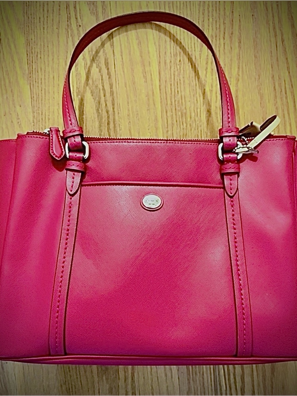Coach Magenta Peyton Leather Jordan Double Zip Carryall (style number F25669)